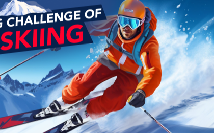 Downhill skier cutting across a snowy slope in The big challenge of skiing